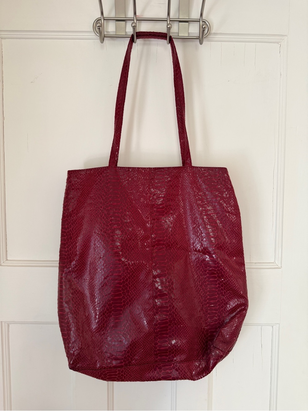 Vintage Lord & Taylor Burgundy Faux-Snake Tote Bag